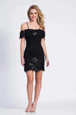 Dave & Johnny - A6722 Sequined Lace Off-Shoulder Sheath Dress