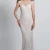 Dave & Johnny - A8442W Illusion Bateau Embroidered Sheath Gown