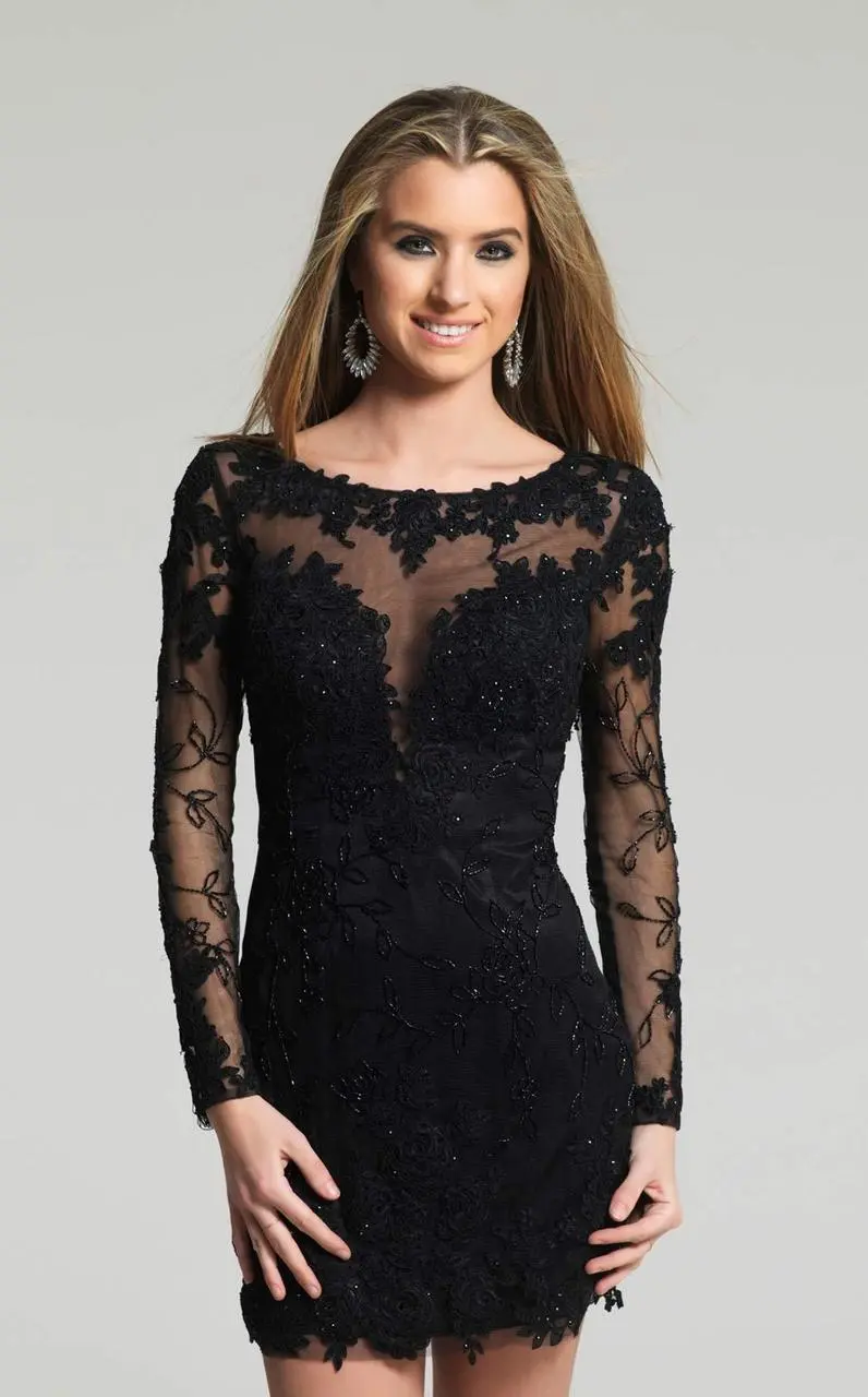 Dave & Johnny - Rosette Motif Long Sleeve Sheath Dress 1721 - 1 Pc Black In Size 12 Available 3 Dave & Johnny - Rosette Motif Long Sleeve Sheath Dress 1721 - 1 Pc Black In Size 12 Available - Image 3