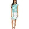 Donna Morgan - 4247M Aquarelle Cap Sleeve Drop Waist Dress - 2 Pcs Jade Multi In Sizes 10 And 12 Available