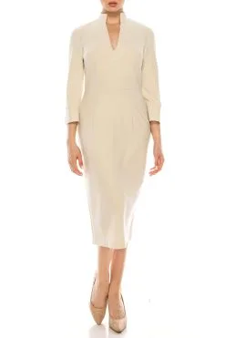 Donna Morgan - Collared V-Neck Sheath Formal Dress D7476M - 1 Pc Horn In Size 10 Available