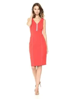 Donna Morgan - D6010M V-neck Stretch Crepe Sheath Dress