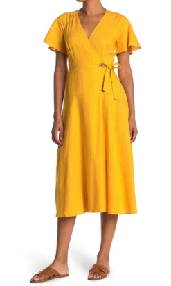 Immediate Apparel D7269M - Wrap Style A-Line Tea Length Dress