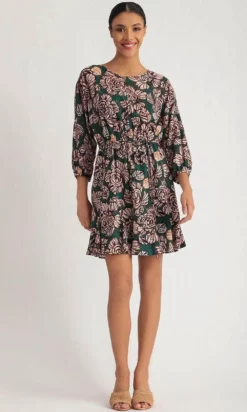 Immediate Apparel D7698M - Bishop Sleeve Floral Formal Dress