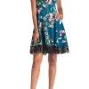 Donna Ricco - DR50916 Floral Printed Bateau Scuba A-line Dress