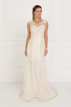 Elizabeth K Bridal - GL1539 Lace Embellished Illusion Jewel Sheath Dress -Hot Sale WEDDING Store elizabeth k bridal gl1539 lace embellished illusion jewel sheath dress mother of the bride dresses xs ivory champagne 5412813766713