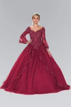 Elizabeth K Bridal - GL2377 Illusion Bell Sleeve Lace Bodice Ballgown -Hot Sale WEDDING Store elizabeth k bridal gl2377 illusion bell sleeve lace bodice ballgown wedding dresses xs burgundy 5412351180857