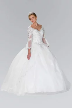 Elizabeth K Bridal - GL2377 Illusion Bell Sleeve Lace Bodice Ballgown