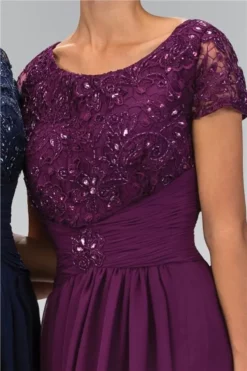 Elizabeth K Cap Sleeve Beaded Lace Bodice Chiffon Gown - 1 Pc Eggplant In Size XL Available -Hot Sale WEDDING Store elizabeth k cap sleeve beaded lace bodice chiffon gown 1 pc eggplant in size xl available ccsale xl eggplant 5557353480249