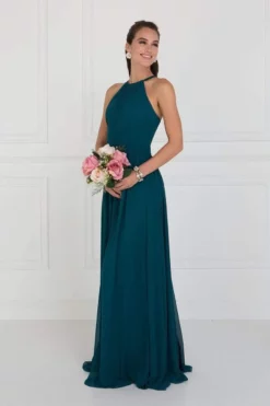 Elizabeth K Crisscross-Banded Waist Long Halter Gown - 2 Pcs Teal In Size S And M Available
