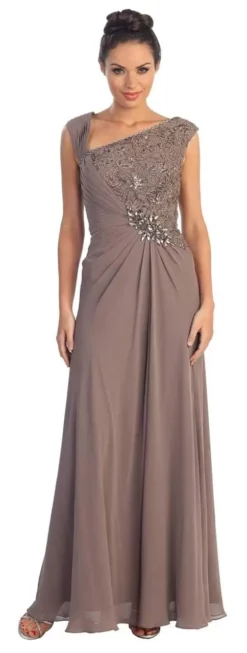 Elizabeth K - GL1003 One Shoulder Ruched Applique Gown -Hot Sale WEDDING Store elizabeth k gl1003 one shoulder ruched applique gown special occasion dress xs l brown 5412354195513