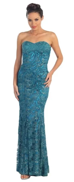Elizabeth K - GL1006 Strapless Sweetheart Lace Long Dress -Hot Sale WEDDING Store elizabeth k gl1006 strapless sweetheart lace long dress special occasion dress xs teal 5412093526073
