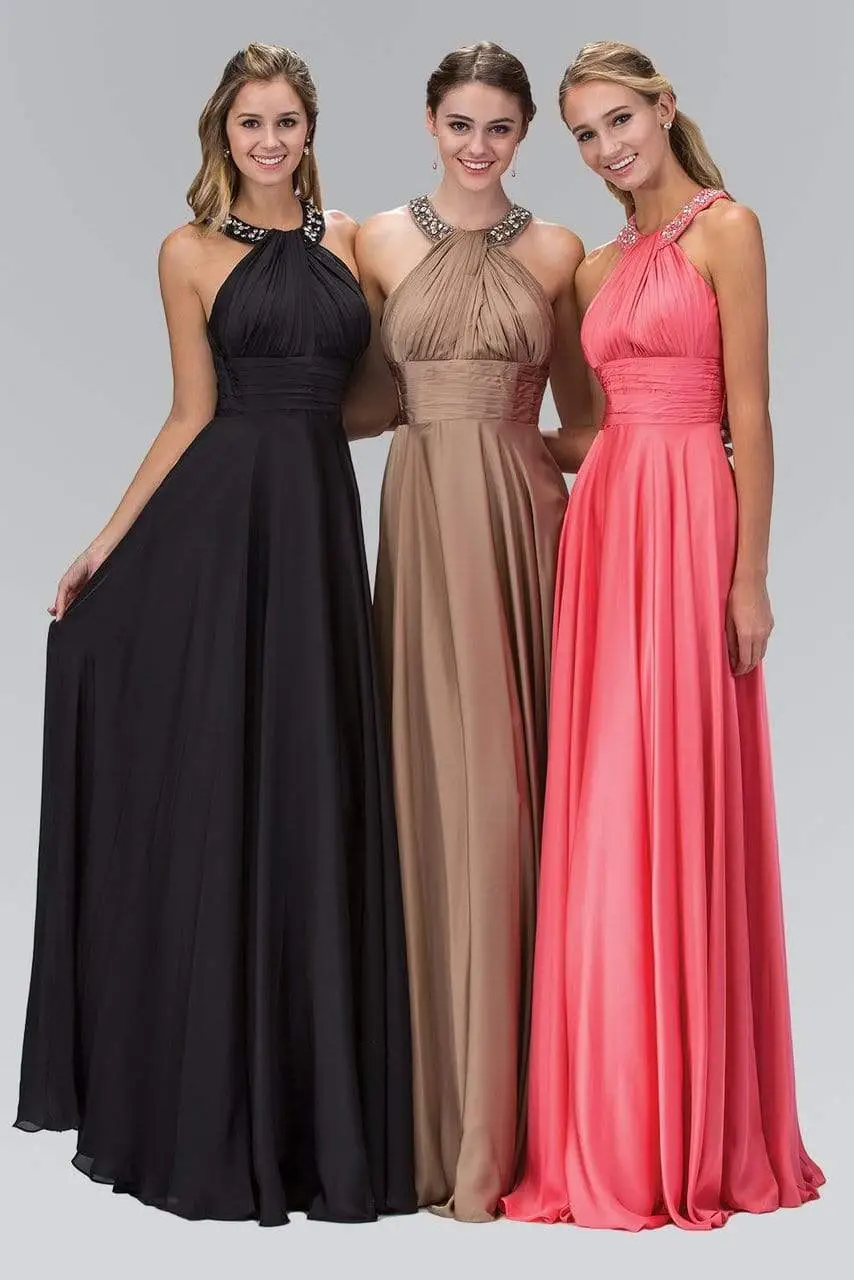 Elizabeth K - GL1013 Beaded Halter Empire Charmeuse Long Dress 4 Elizabeth K - GL1013 Beaded Halter Empire Charmeuse Long Dress - Image 4