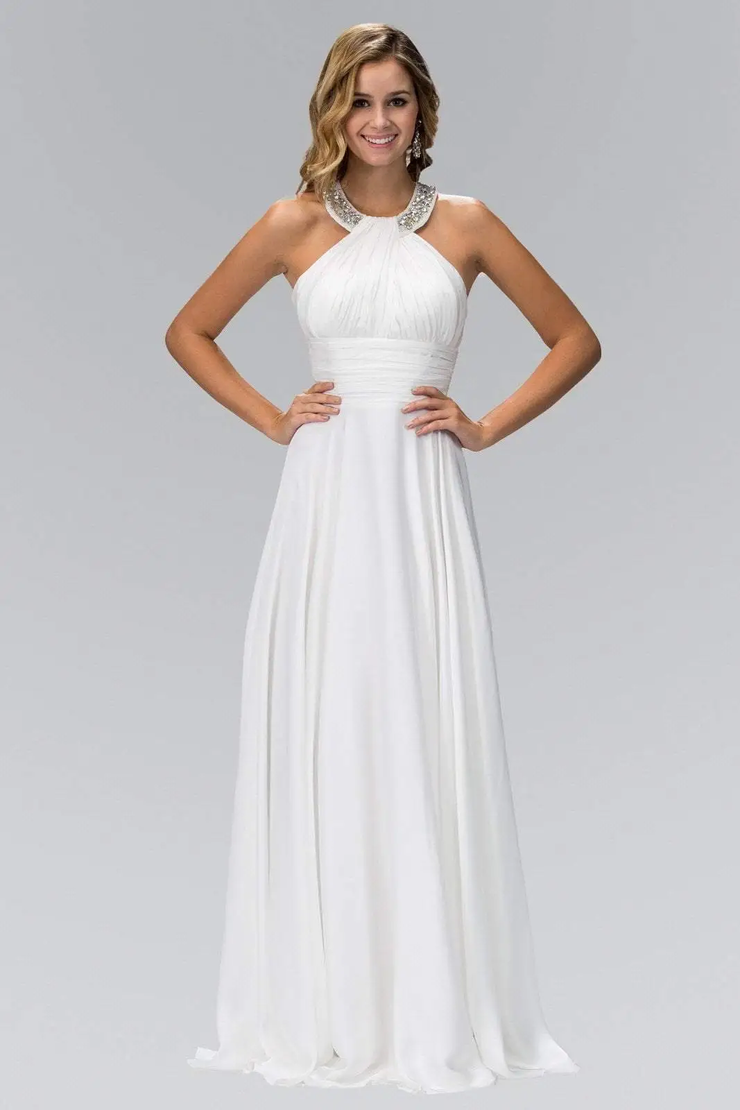 Elizabeth K - GL1013 Beaded Halter Empire Charmeuse Long Dress 1 Elizabeth K - GL1013 Beaded Halter Empire Charmeuse Long Dress