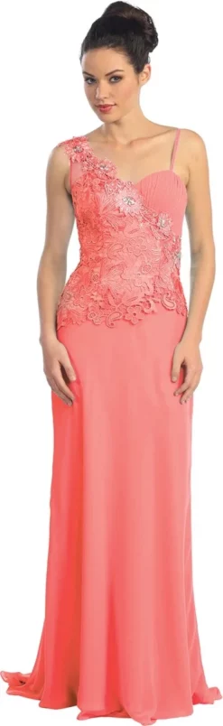 Elizabeth K - GL1093 Lace Embellished Asymmetrical Neck Dress 5 Elizabeth K - GL1093 Lace Embellished Asymmetrical Neck Dress -Hot Sale WEDDING Store elizabeth k gl1093 lace embellished asymmetrical neck dress special occasion dress xs coral 5412546347065