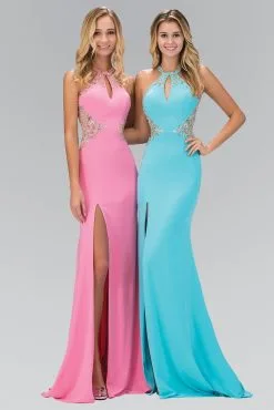Elizabeth K - GL1324 Jeweled High Neck Jersey Gown