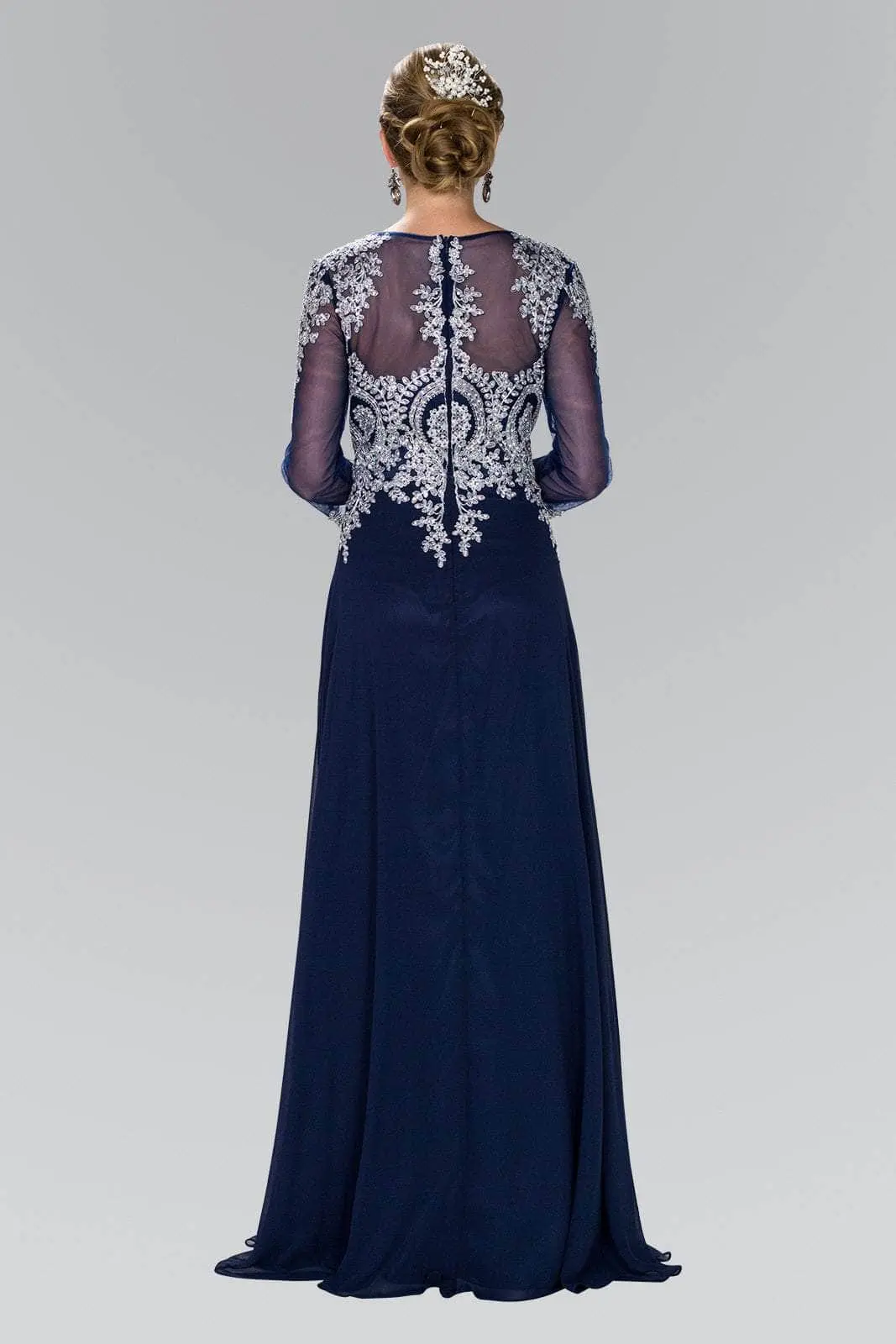 Elizabeth K - GL1368 Laced Bateau Neck Long Sleeve Dress 2 Elizabeth K - GL1368 Laced Bateau Neck Long Sleeve Dress - Image 2