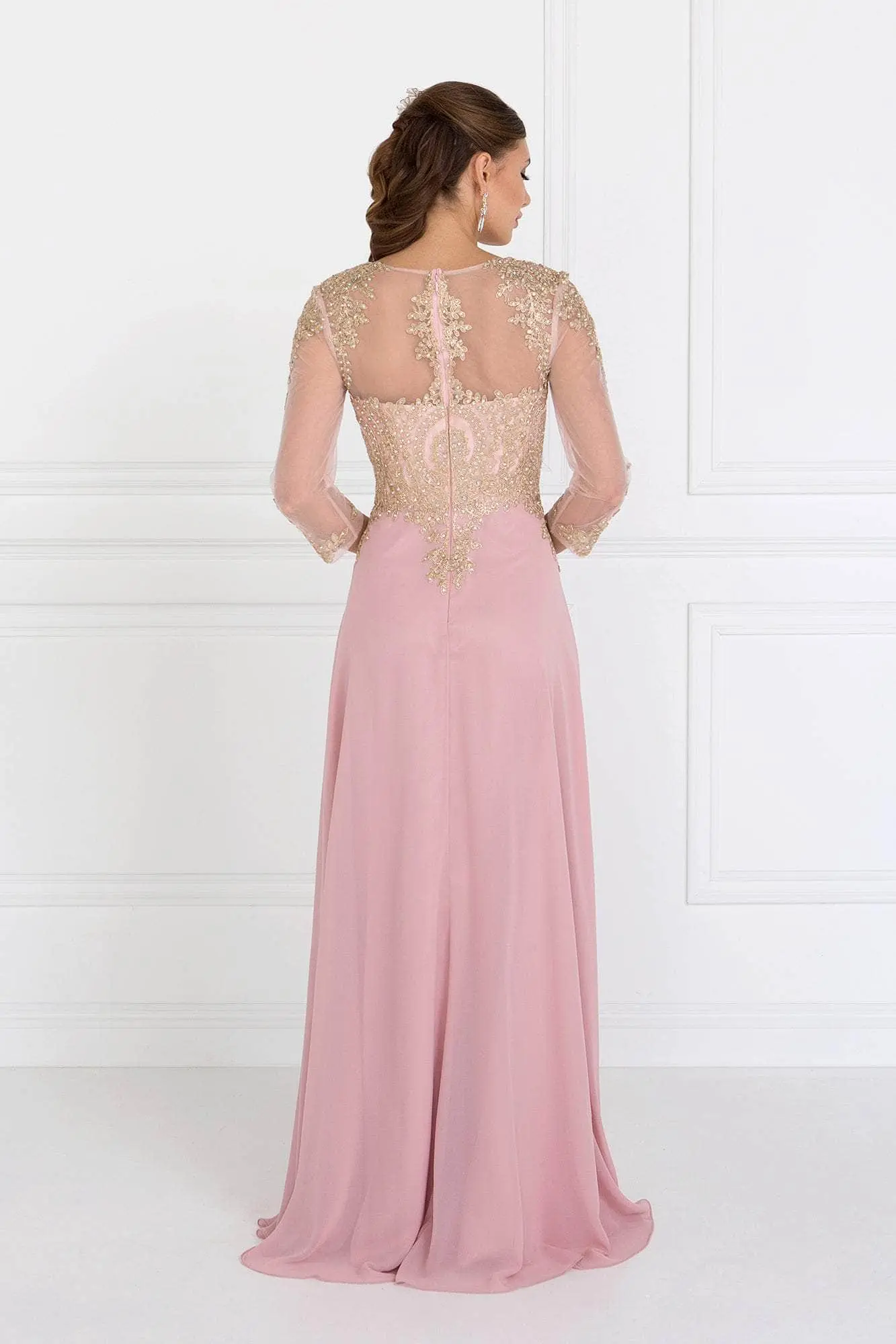 Elizabeth K - GL1368 Laced Bateau Neck Long Sleeve Dress 9 Elizabeth K - GL1368 Laced Bateau Neck Long Sleeve Dress - Image 9