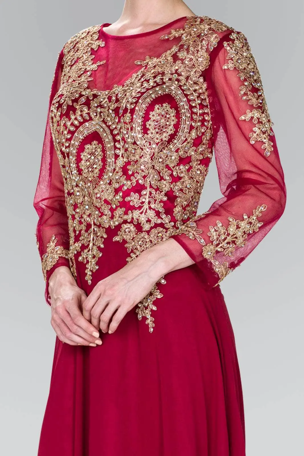 Elizabeth K - GL1368 Laced Bateau Neck Long Sleeve Dress 7 Elizabeth K - GL1368 Laced Bateau Neck Long Sleeve Dress - Image 7