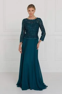 Elizabeth K - GL1509 Scalloped Quarter Sleeve Lace Bodice A-Line Gown -Hot Sale WEDDING Store elizabeth k gl1509 scalloped quarter sleeve lace bodice a line gown special occasion dress xs teal 5412517478457