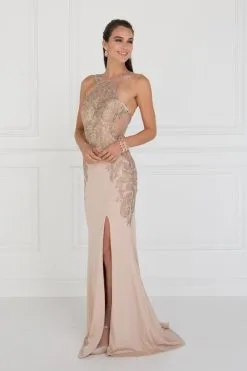 Elizabeth K - GL1519 Jeweled Gilt Lace High Halter Gown -Hot Sale WEDDING Store elizabeth k gl1519 jeweled gilt lace high halter gown special occasion dress 5412335648825