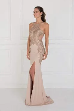 Elizabeth K - GL1519 Jeweled Gilt Lace High Halter Gown -Hot Sale WEDDING Store elizabeth k gl1519 jeweled gilt lace high halter gown special occasion dress xs champagne 28959977668691