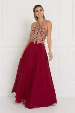 Elizabeth K - GL1526 Lace Embellished High Neck Chiffon Gown -Hot Sale WEDDING Store elizabeth k gl1526 lace embellished high neck chiffon gown bridesmaid dresses xs burgundy 5412344201273