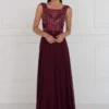 Elizabeth K - GL1566 Beaded Square Neck Chiffon A-line Dress