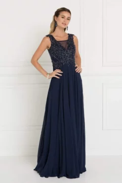 Elizabeth K - GL1566 Beaded Square Neck Chiffon A-line Dress -Hot Sale WEDDING Store elizabeth k gl1566 beaded square neck chiffon a line dress special occasion dress xs navy 5412795449401