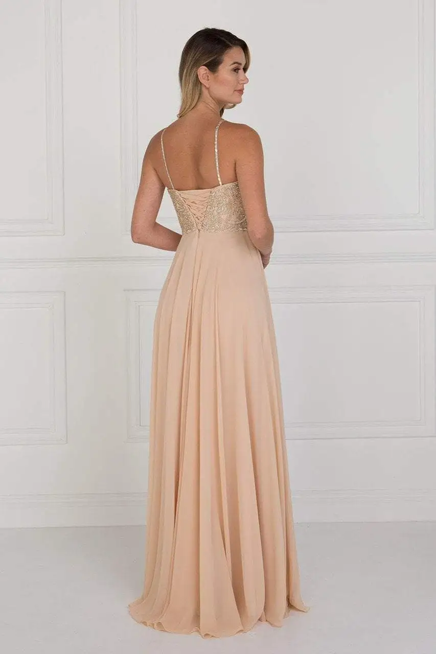 Elizabeth K - GL1571 Gold Embroidered Sweetheart Chiffon A-line Dress 2 Elizabeth K - GL1571 Gold Embroidered Sweetheart Chiffon A-line Dress - Image 2