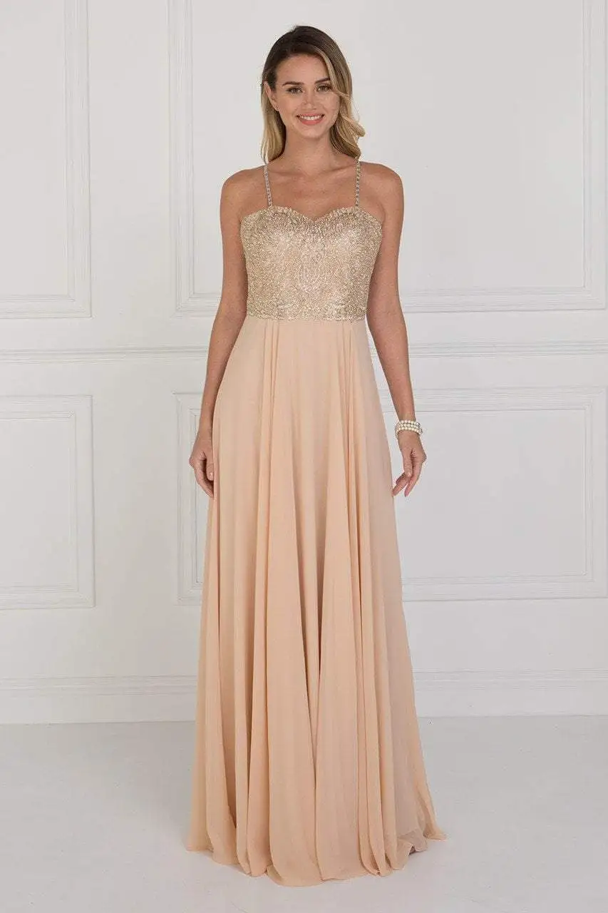Elizabeth K - GL1571 Gold Embroidered Sweetheart Chiffon A-line Dress 1 Elizabeth K - GL1571 Gold Embroidered Sweetheart Chiffon A-line Dress