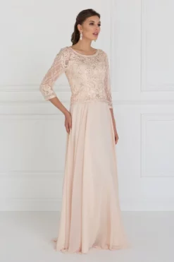 Elizabeth K - GL1580 Quarter Sleeve Jeweled Soutache Illusion Gown -Hot Sale WEDDING Store elizabeth k gl1580 quarter sleeve jeweled soutache illusion gown special occasion dress xs champagne 5412527341625