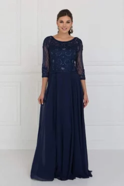 Elizabeth K - GL1580 Quarter Sleeve Jeweled Soutache Illusion Gown
