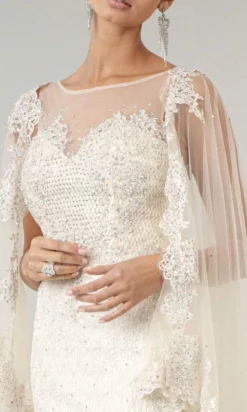 Elizabeth K Bridal Elizabeth K - GL1918 Lace Embroidered Sheath Bridal Gown With Cape -Hot Sale WEDDING Store elizabeth k gl1918 lace embroidered sheath bridal gown with cape wedding dresses 27989294186579