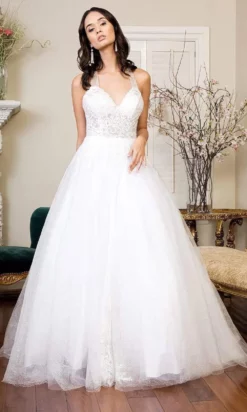 Elizabeth K Bridal Elizabeth K - GL1948 V Neck Lace A-line Wedding Gown