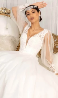 Elizabeth K GL1981 - Long Sleeve V-neck Wedding Gown -Hot Sale WEDDING Store elizabeth k gl1981 long sleeve v neck wedding gown wedding dresses 30119483506771