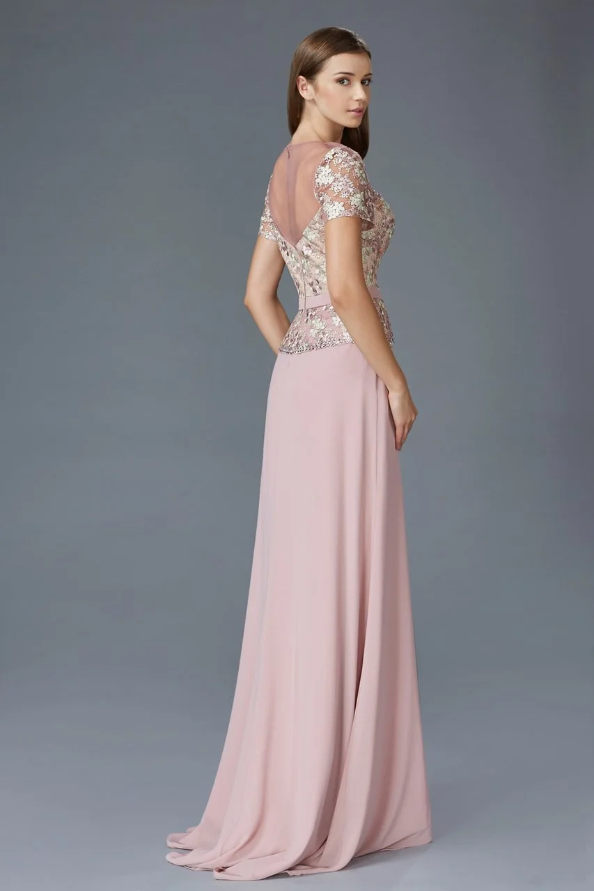 Elizabeth K - GL2100 Lace Embellished Illusion Jewel Neck Dress 2 Elizabeth K - GL2100 Lace Embellished Illusion Jewel Neck Dress - Image 2