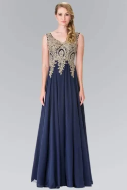 Elizabeth K - GL2311 Intricate Lace V-Neck A-Line Gown - 1 Pc Navy In Size L Available -Hot Sale WEDDING Store elizabeth k gl2311 intricate lace v neck a line gown 1 pc burgundy in size xl available ccsale xs navy 14122395074643