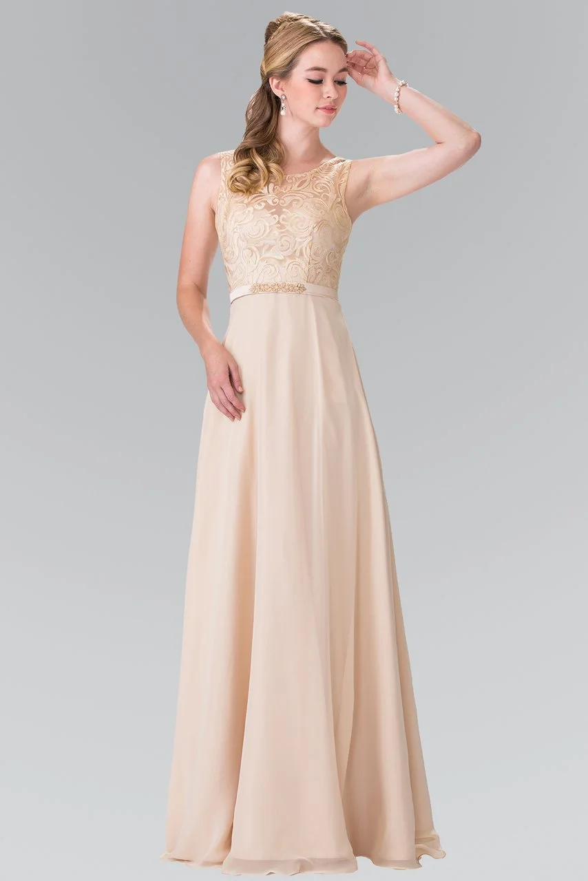 Elizabeth K - GL2364 Embroidered Illusion Top Chiffon A Line Dress 6 Elizabeth K - GL2364 Embroidered Illusion Top Chiffon A Line Dress - Image 6