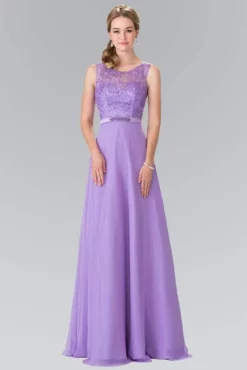 Elizabeth K - GL2364 Embroidered Illusion Top Chiffon A Line Dress