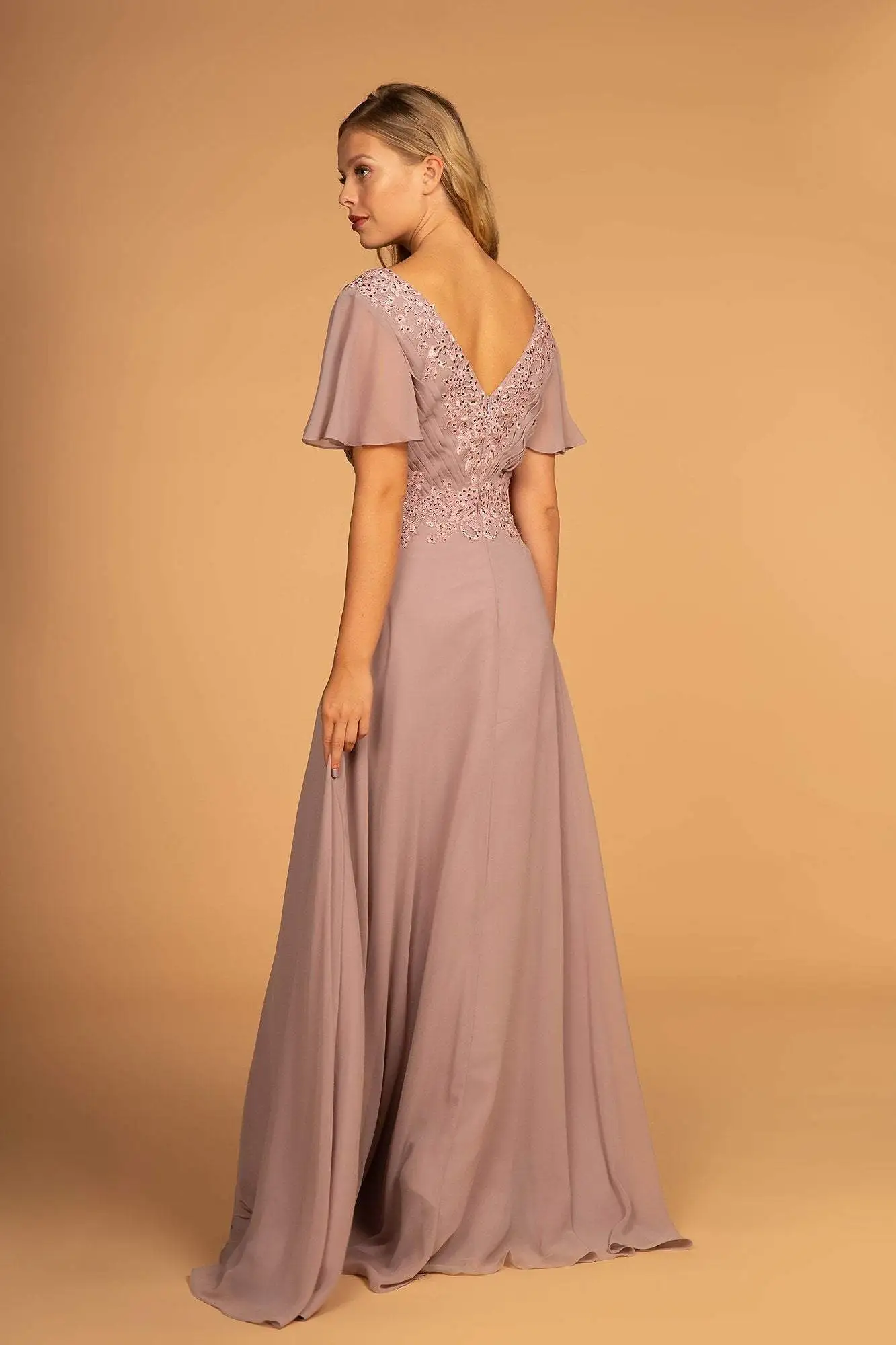 Elizabeth K - GL2520 Embroidered V-Neck A-Line Evening Gown 2 Elizabeth K - GL2520 Embroidered V-Neck A-Line Evening Gown - Image 2