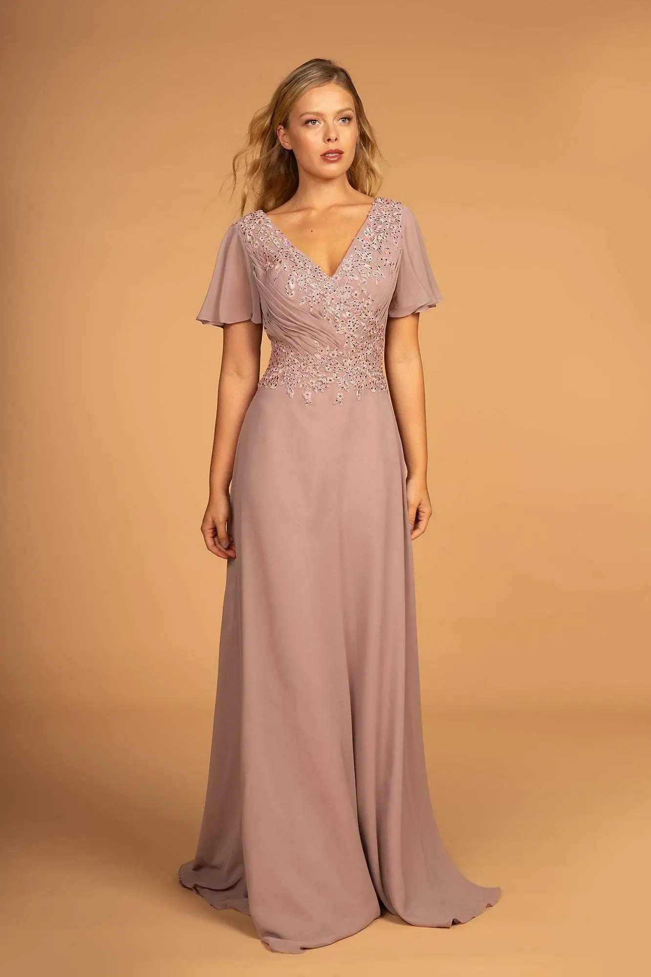 Elizabeth K - GL2520 Embroidered V-Neck A-Line Evening Gown 1 Elizabeth K - GL2520 Embroidered V-Neck A-Line Evening Gown