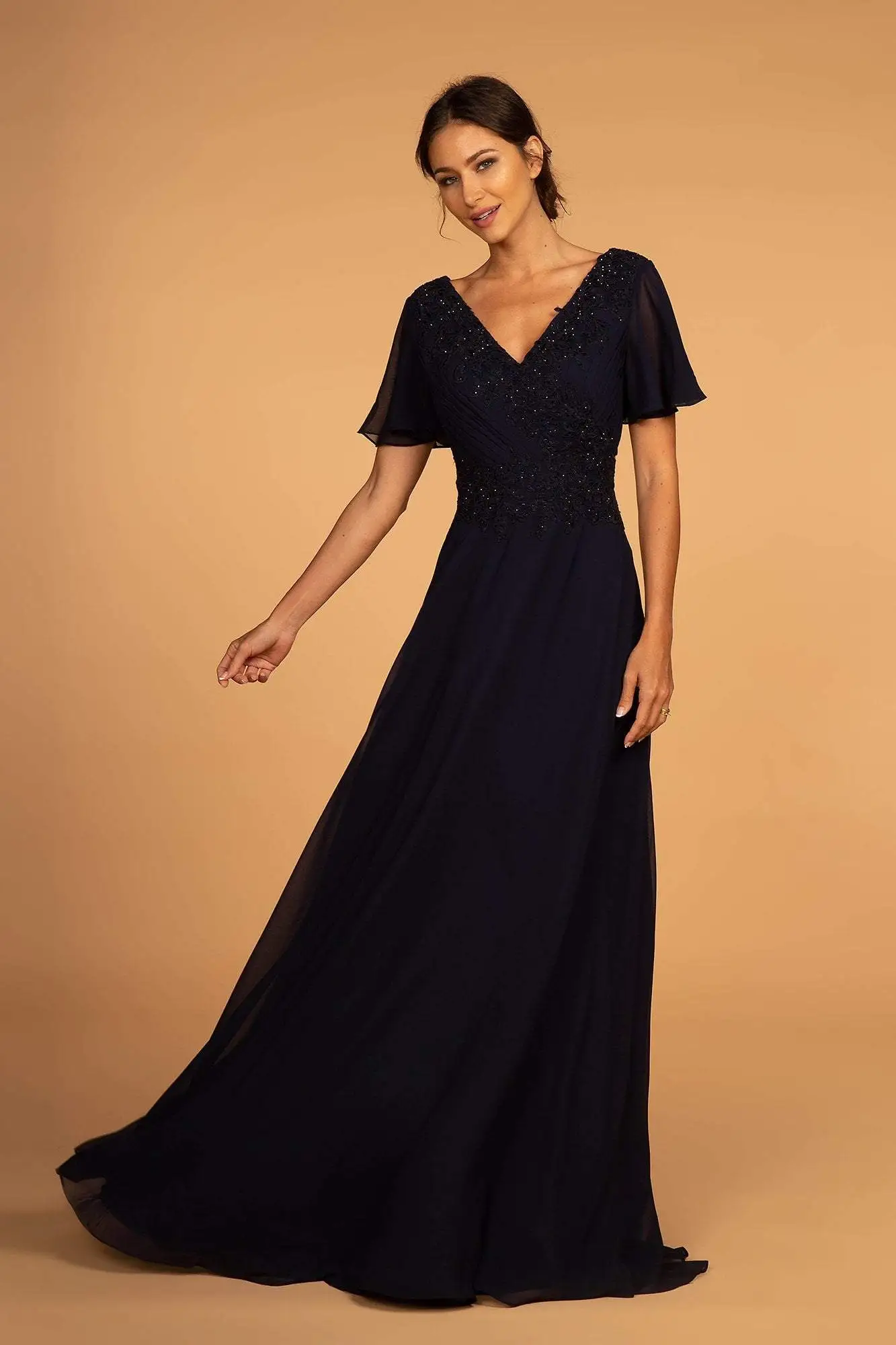 Elizabeth K - GL2520 Embroidered V-Neck A-Line Evening Gown 5 Elizabeth K - GL2520 Embroidered V-Neck A-Line Evening Gown - Image 5