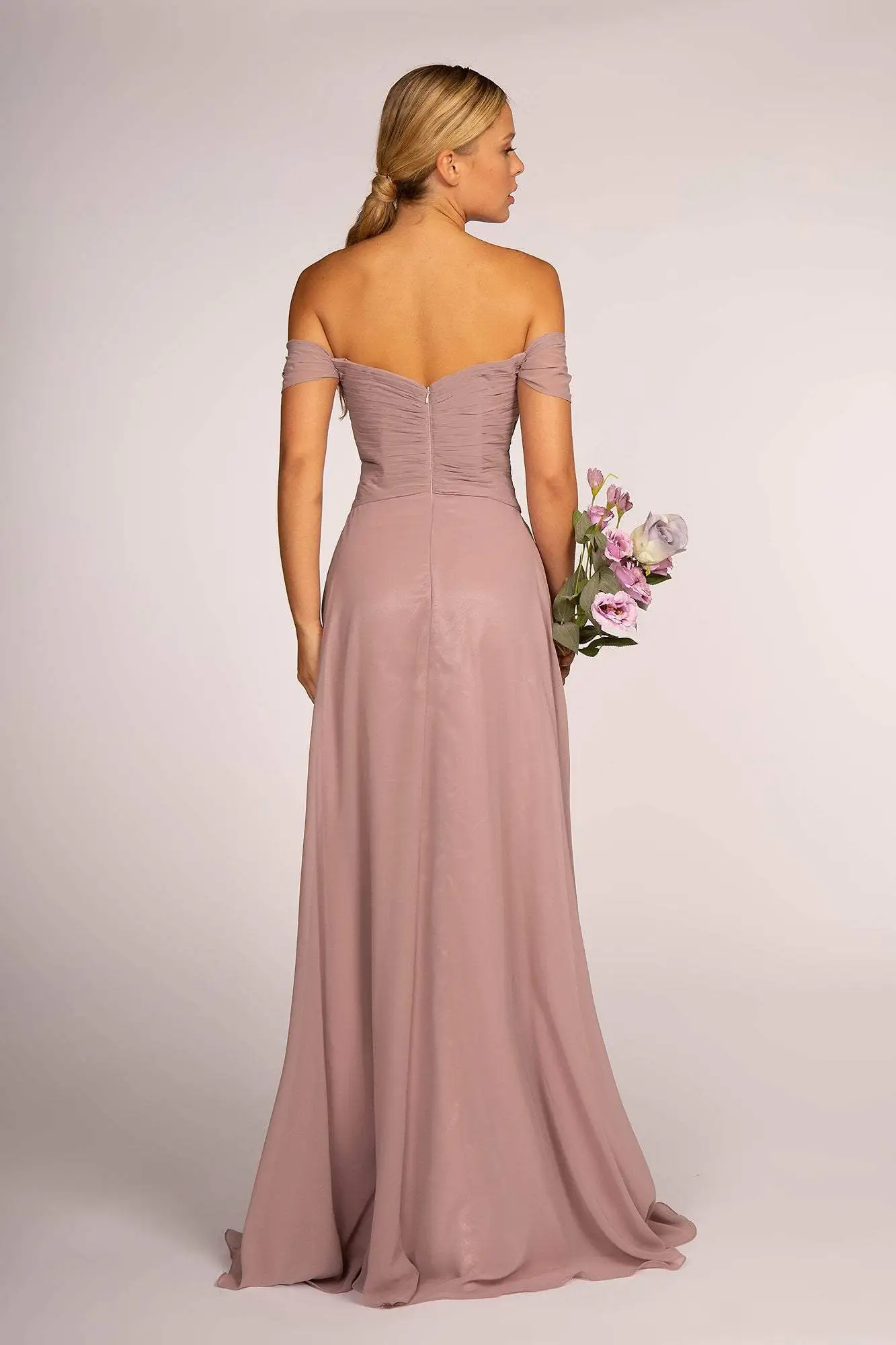 Elizabeth K - GL2550 Pleated Off-Shoulder Chiffon A-line Dress 2 Elizabeth K - GL2550 Pleated Off-Shoulder Chiffon A-line Dress - Image 2