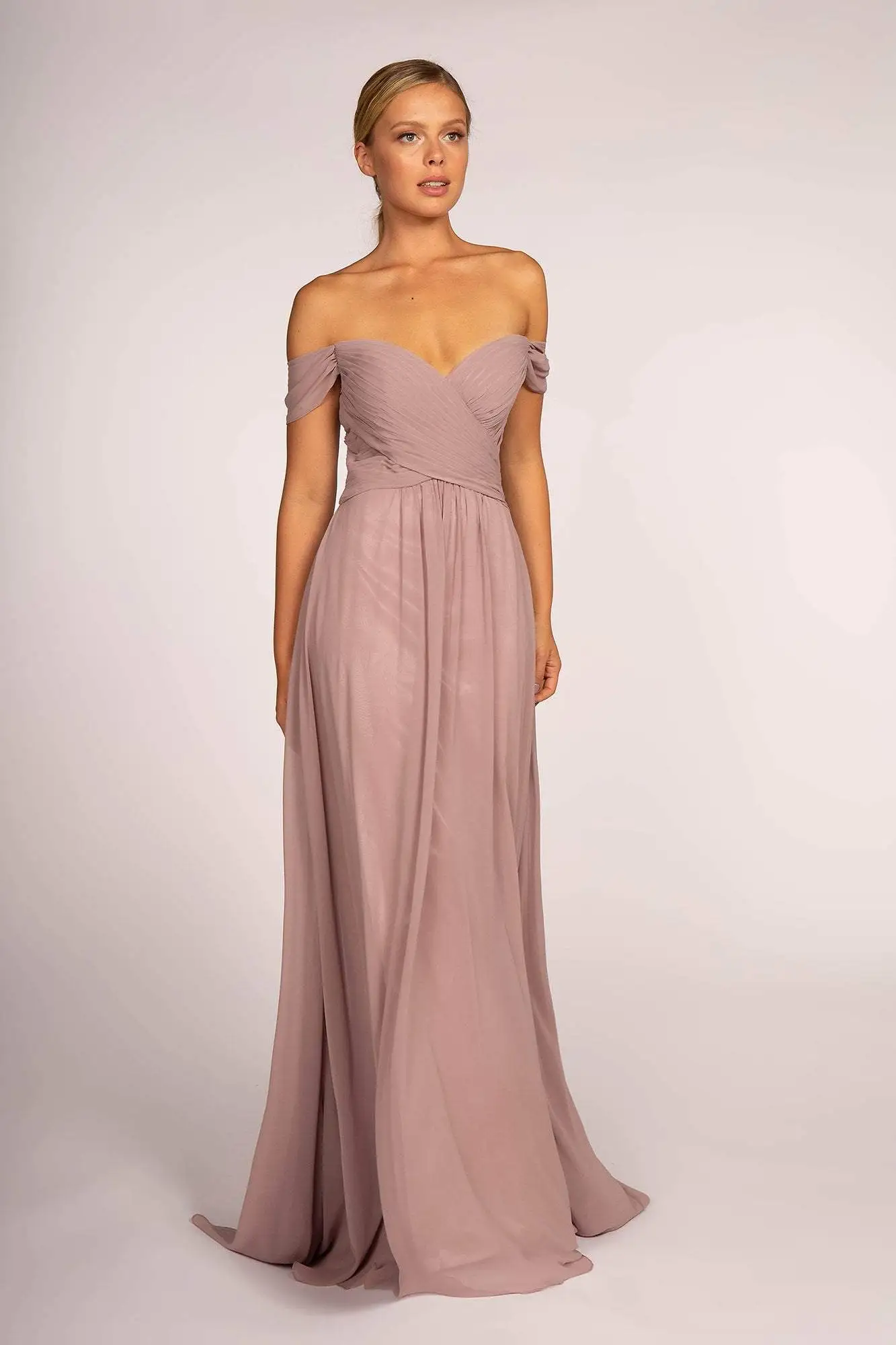 Elizabeth K - GL2550 Pleated Off-Shoulder Chiffon A-line Dress 1 Elizabeth K - GL2550 Pleated Off-Shoulder Chiffon A-line Dress