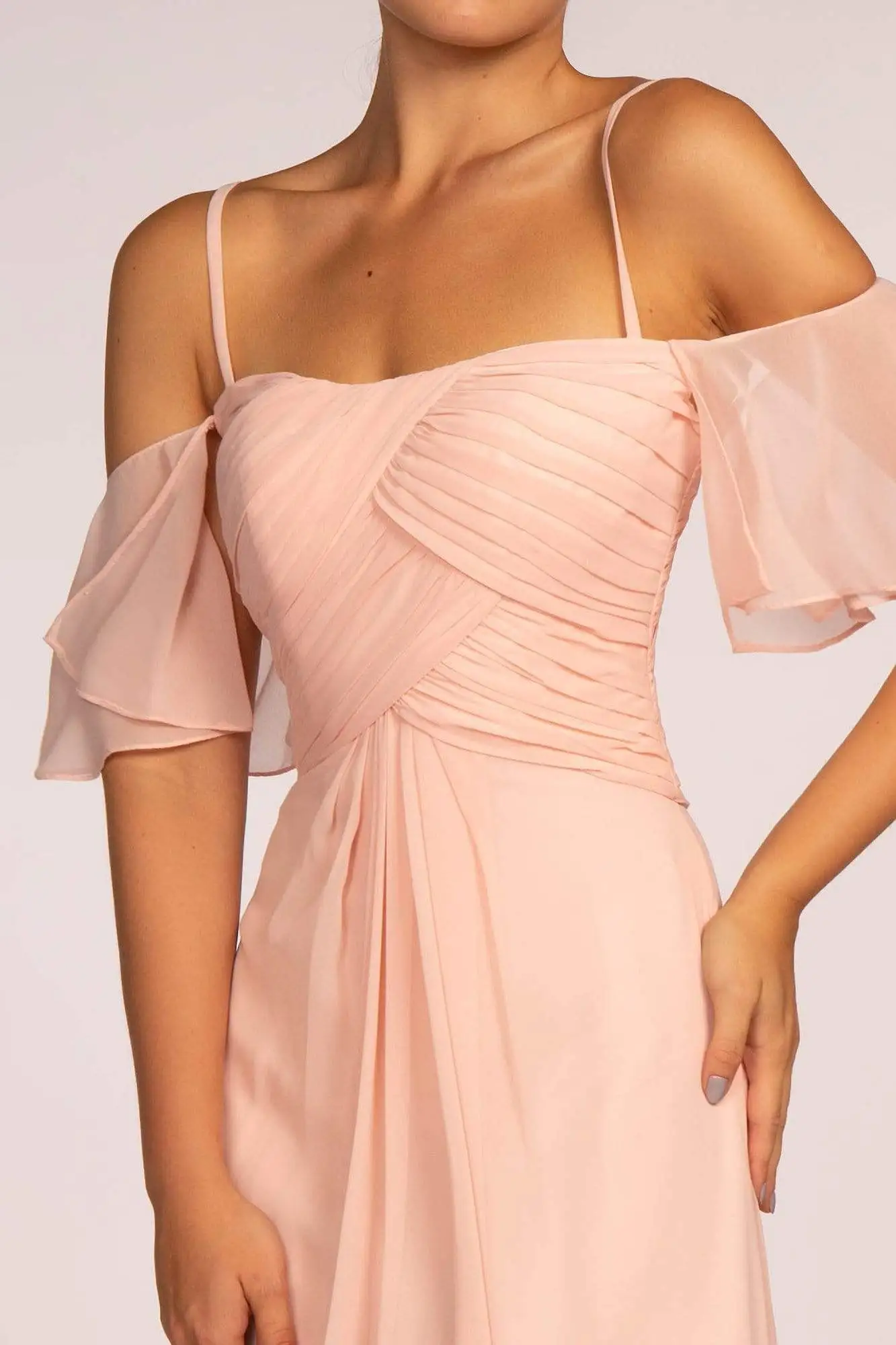 Elizabeth K - GL2615 Pleated Straight Across Neck Chiffon Dress 7 Elizabeth K - GL2615 Pleated Straight Across Neck Chiffon Dress - Image 7