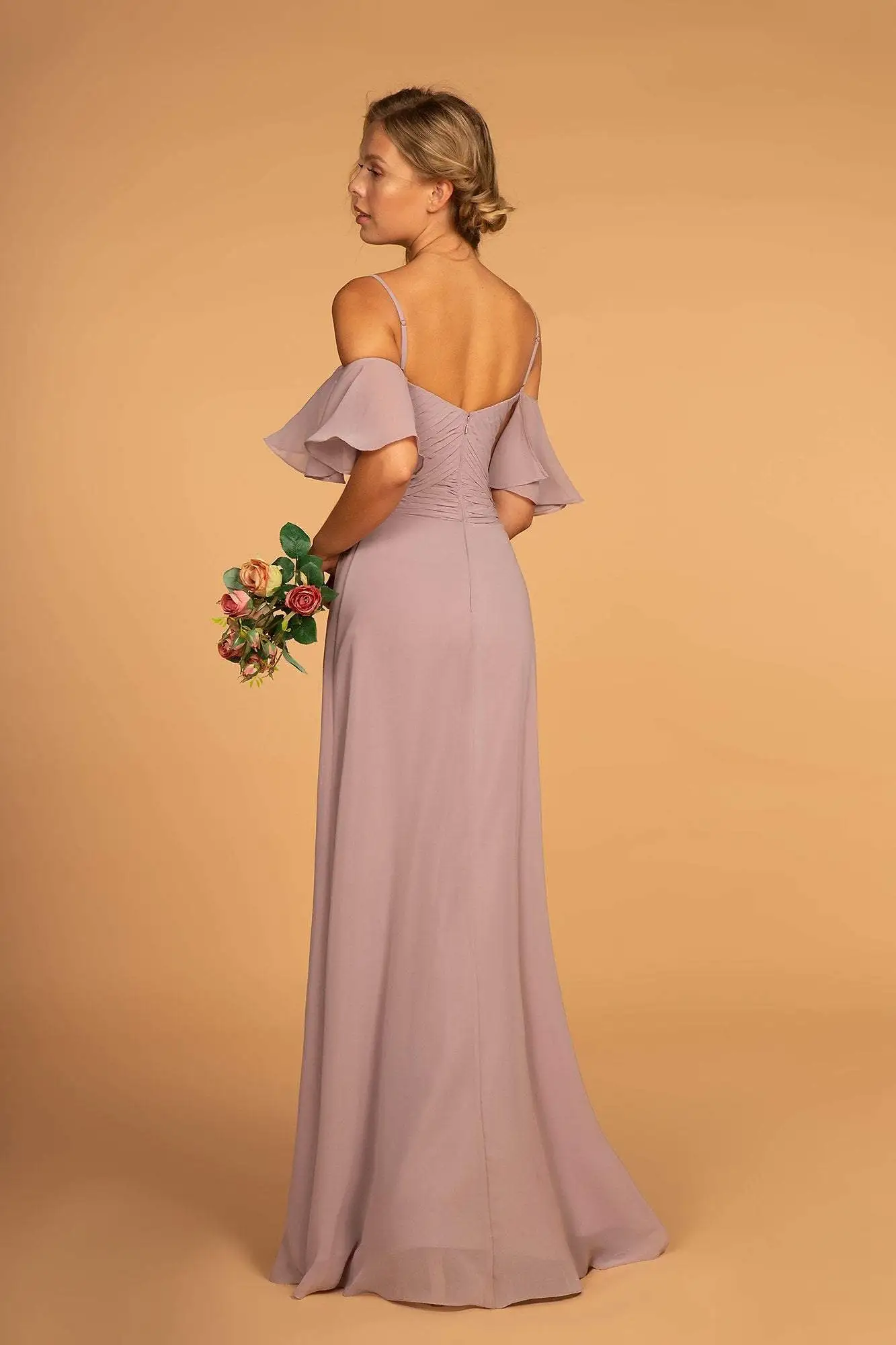Elizabeth K - GL2615 Pleated Straight Across Neck Chiffon Dress 2 Elizabeth K - GL2615 Pleated Straight Across Neck Chiffon Dress - Image 2