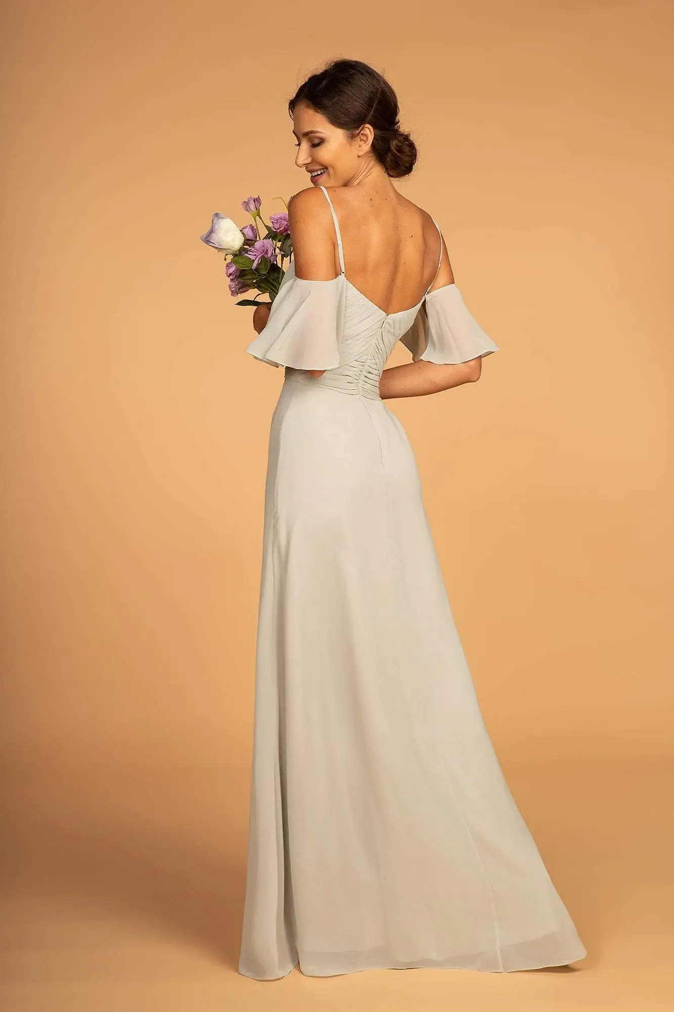 Elizabeth K - GL2615 Pleated Straight Across Neck Chiffon Dress 4 Elizabeth K - GL2615 Pleated Straight Across Neck Chiffon Dress - Image 4
