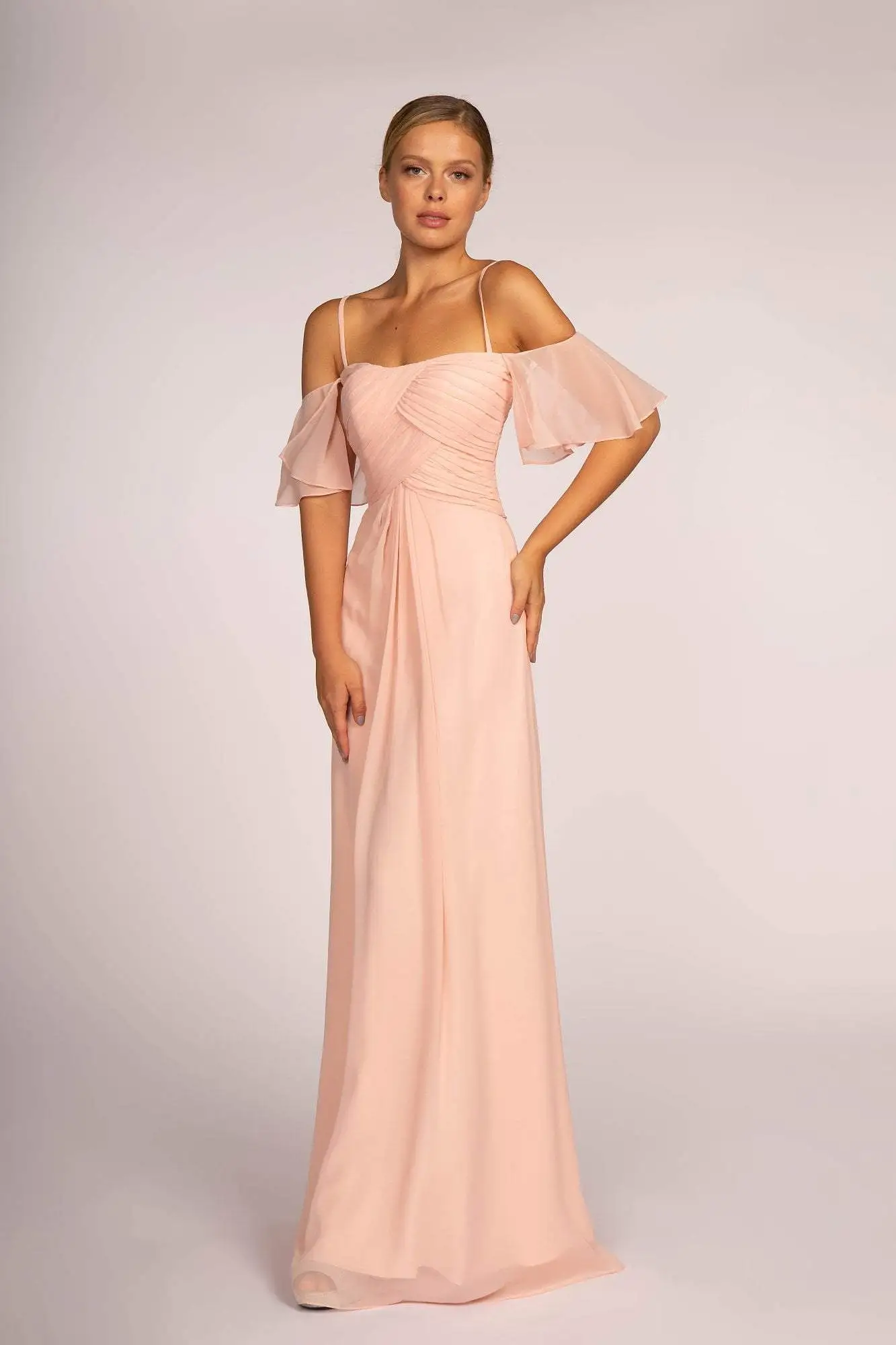 Elizabeth K - GL2615 Pleated Straight Across Neck Chiffon Dress 6 Elizabeth K - GL2615 Pleated Straight Across Neck Chiffon Dress - Image 6