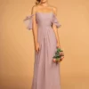 Elizabeth K - GL2615 Pleated Straight Across Neck Chiffon Dress